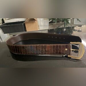 Men’s Belt Genuine Cayman Crocodile Signed Brown Size34 Made In Spain